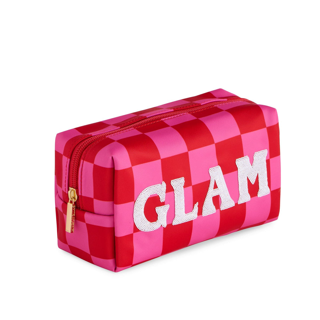 Shiraleah Cara Checkered "Glam" Zip Pouch, Pink Shiraleah Retail Zip Pouches Shiraleah Cara Checkered "Glam" Zip Pouch, Pink Bonjour Fete - Party Supplies