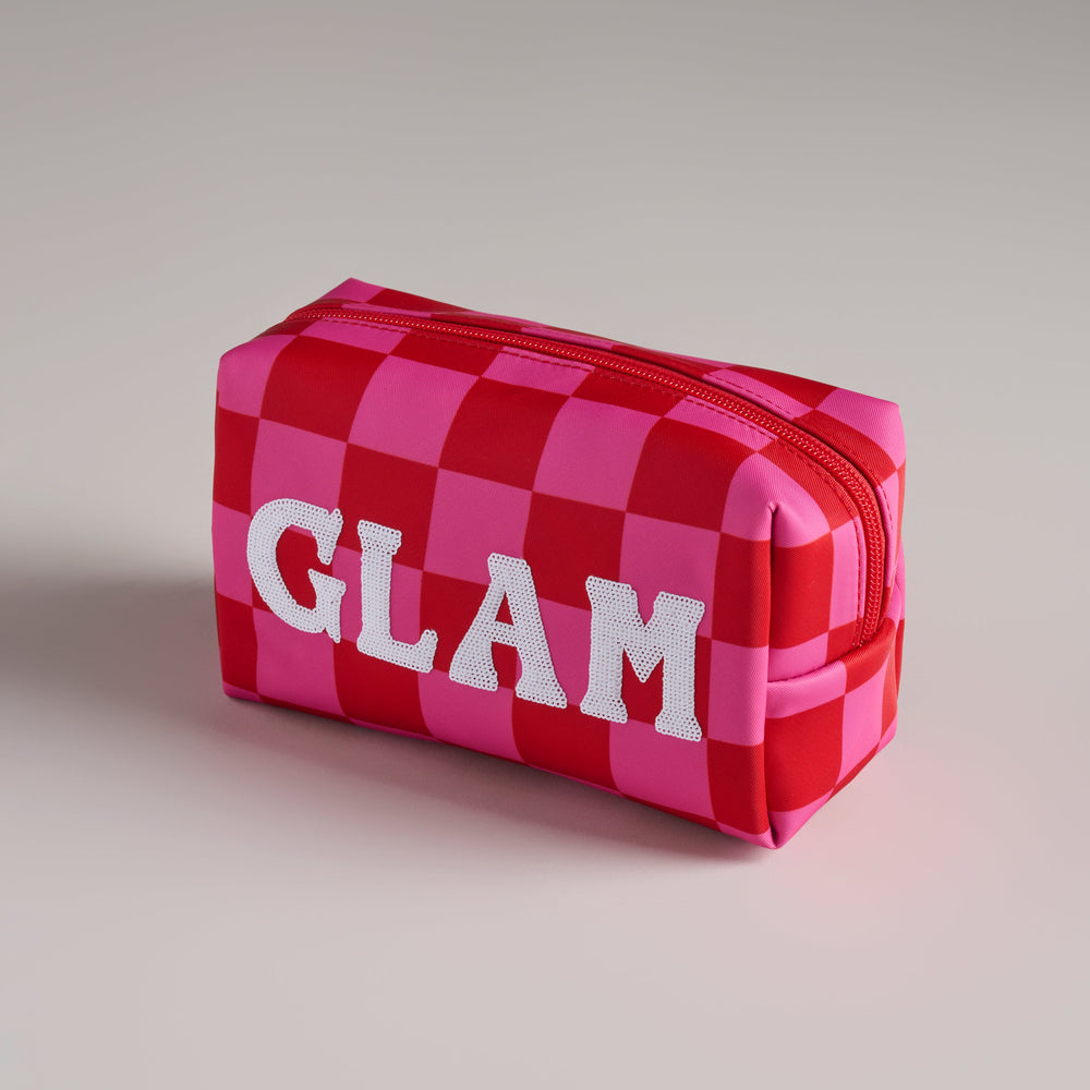 Shiraleah Cara Checkered "Glam" Zip Pouch, Pink Shiraleah Retail Zip Pouches Shiraleah Cara Checkered "Glam" Zip Pouch, Pink Bonjour Fete - Party Supplies