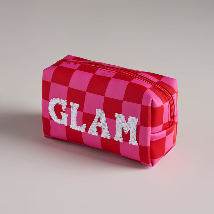 Shiraleah Cara Checkered "Glam" Zip Pouch, Pink Shiraleah Retail Zip Pouches Shiraleah Cara Checkered "Glam" Zip Pouch, Pink Bonjour Fete - Party Supplies