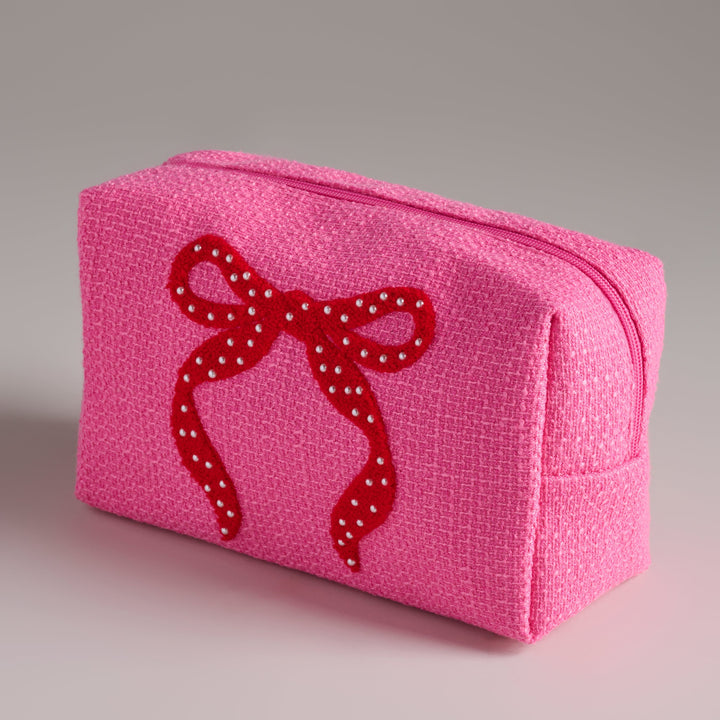 Shiraleah Mara Bow Large Zip Pouch, Pink Shiraleah Retail Zip Pouches Shiraleah Mara Bow Large Zip Pouch, Pink Bonjour Fete - Party Supplies