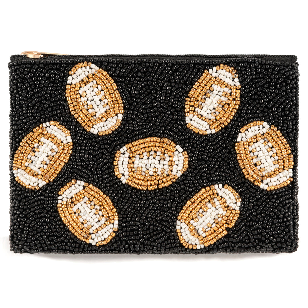 Shiraleah Footballs Beaded Zip Pouch, Black Shiraleah Retail Zip Pouches Shiraleah Footballs Beaded Zip Pouch, Black Bonjour Fete - Party Supplies