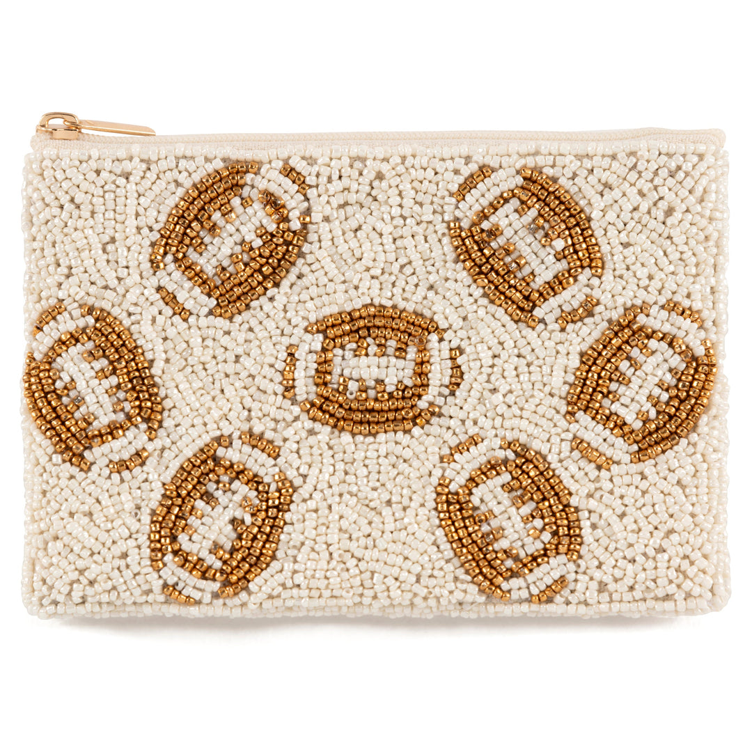 Shiraleah Footballs Beaded Zip Pouch, Ivory Shiraleah Retail Zip Pouches Shiraleah Footballs Beaded Zip Pouch, Ivory Bonjour Fete - Party Supplies