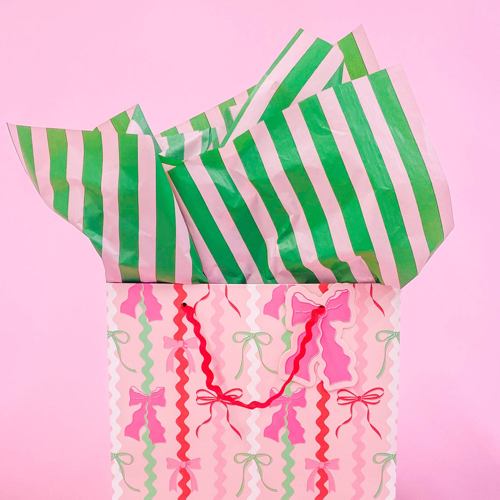 GREEN & PINK STRIPE TISSUE PAPER Rock Paper Scissors Gift Wrapping GREEN & PINK STRIPE TISSUE PAPER Bonjour Fete - Party Supplies