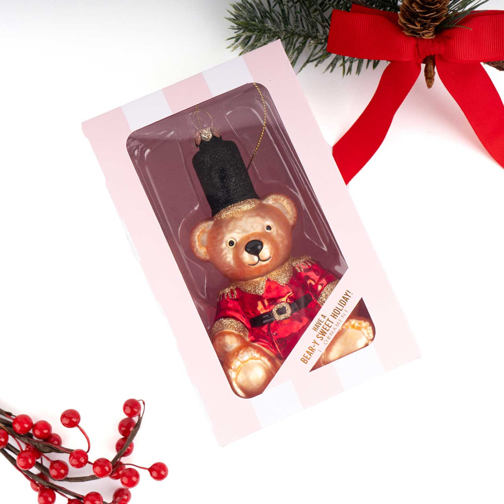 Red Teddy Bear Boxed Glass Ornament 8 Oak Lane Red Teddy Bear Boxed Glass Ornament Bonjour Fete - Party Supplies