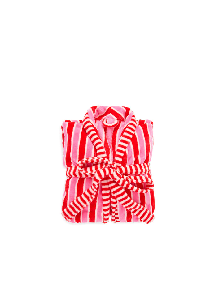 Folded pink and red holly stripe robe