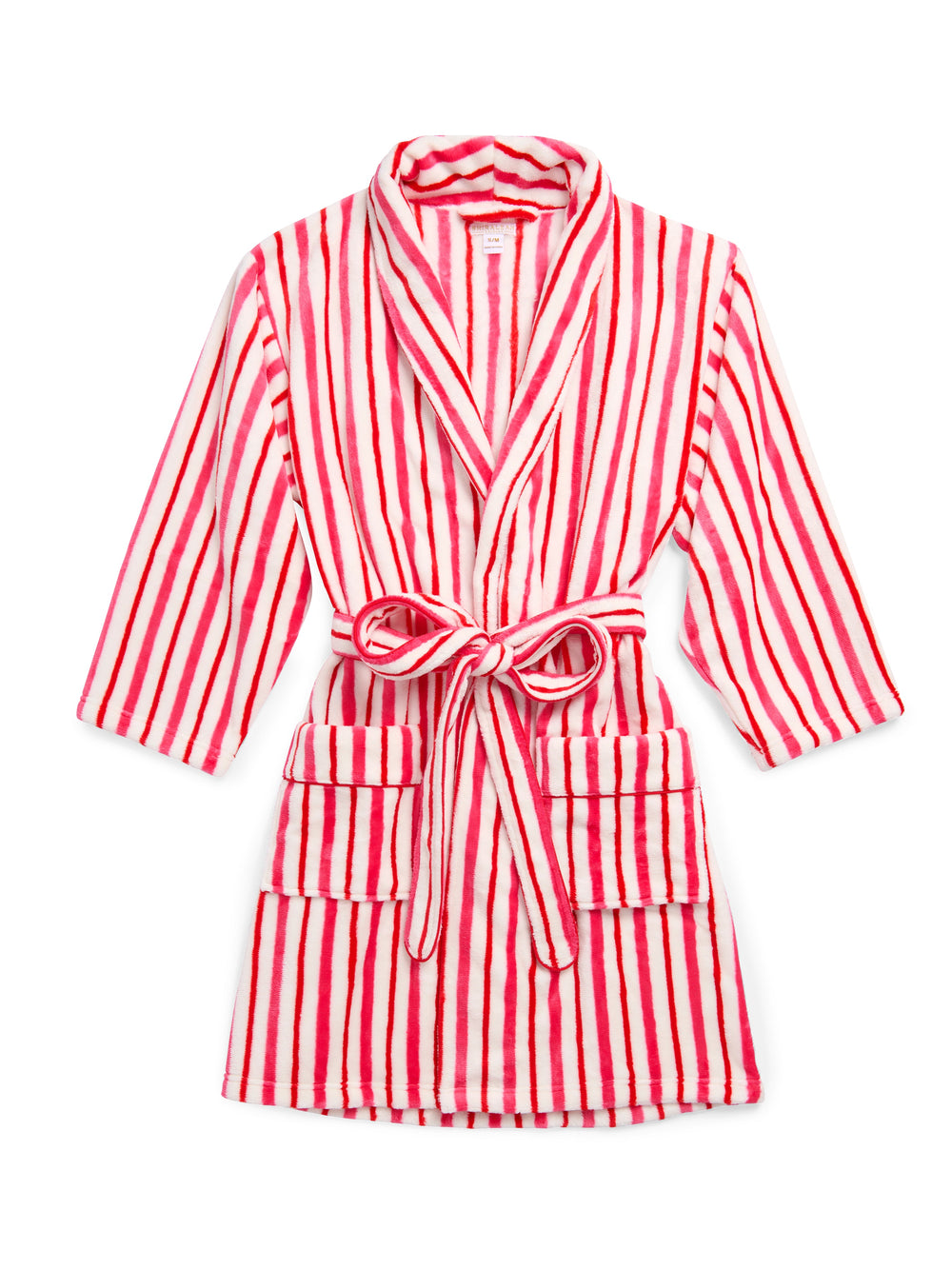 Candy stripe robe laid flat on white