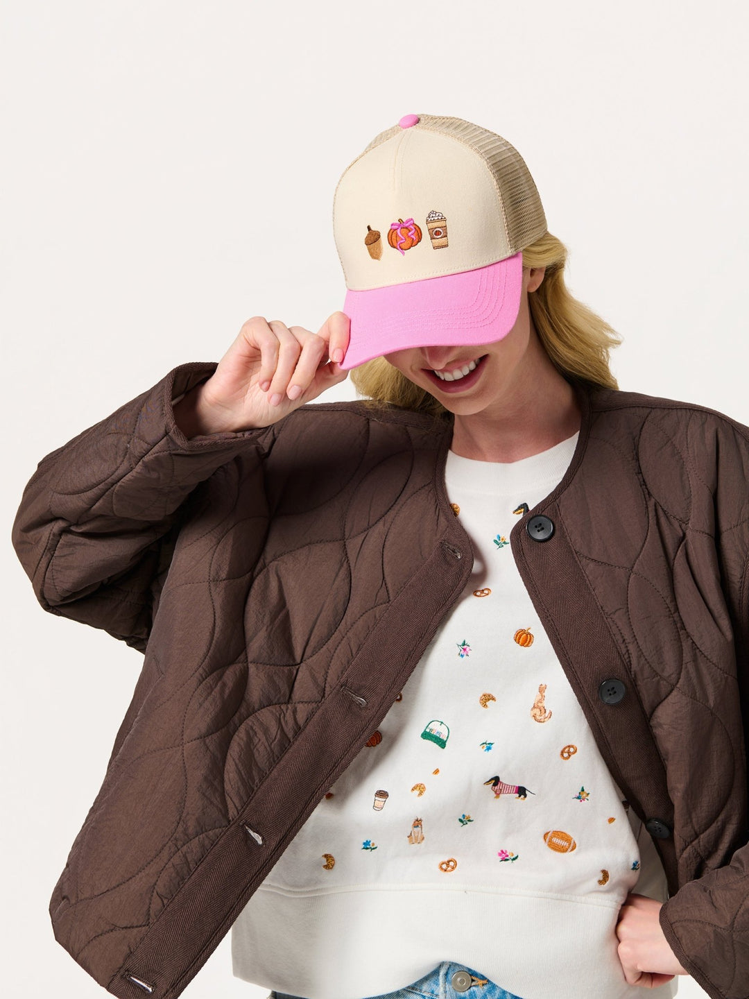 Shiraleah Fall Icons Trucker Hat, Ivory