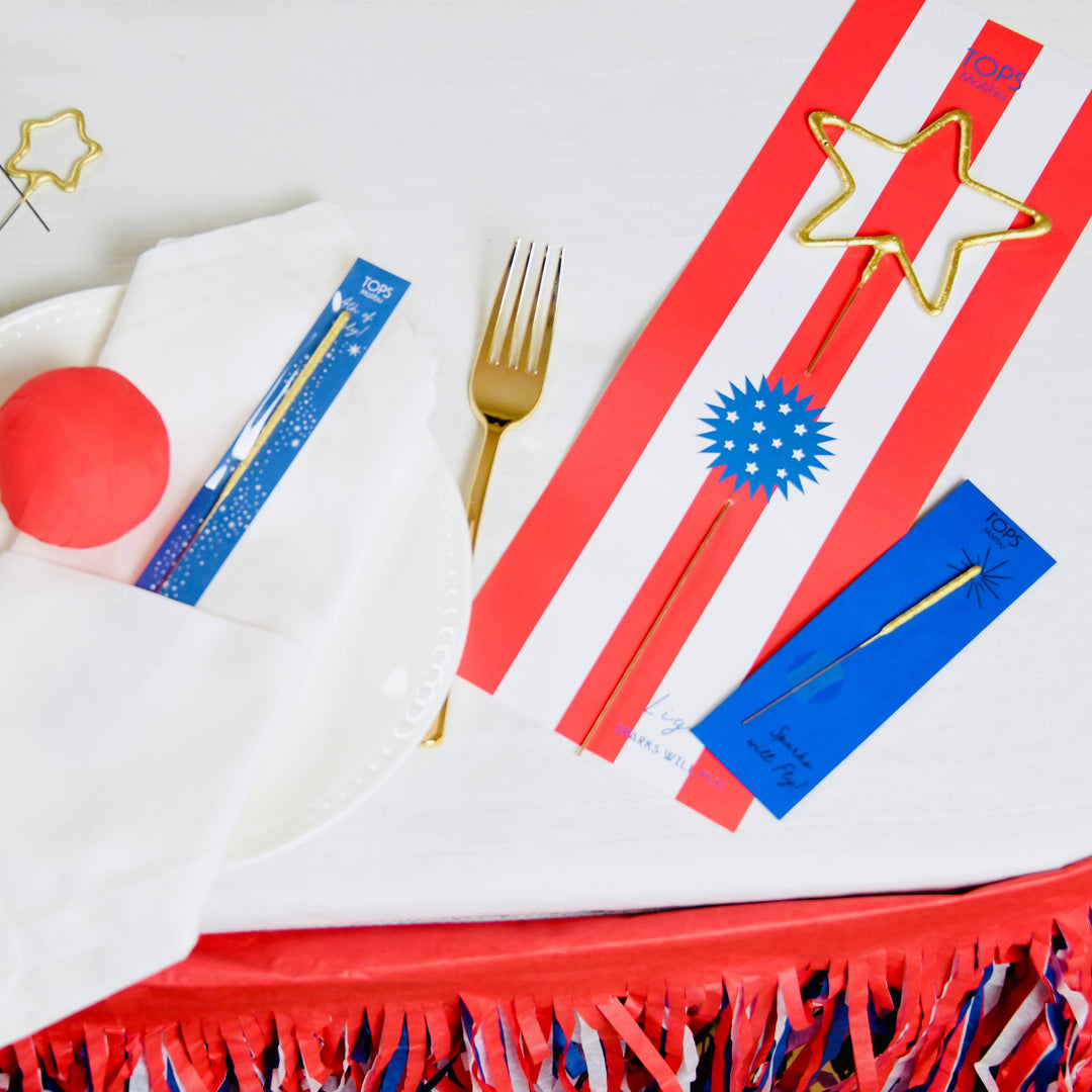 Wish 6.75" Sparkler Card - 4th of July - Gold - Asst Colors - Bonjour Fête 