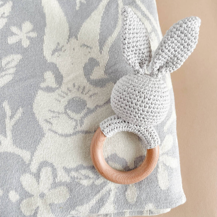 Teether Bunny Grey Cotton Rattle Baby Gift Spring The Blueberry Hill Teether Bunny Grey Cotton Rattle Baby Gift Spring Bonjour Fete - Party Supplies