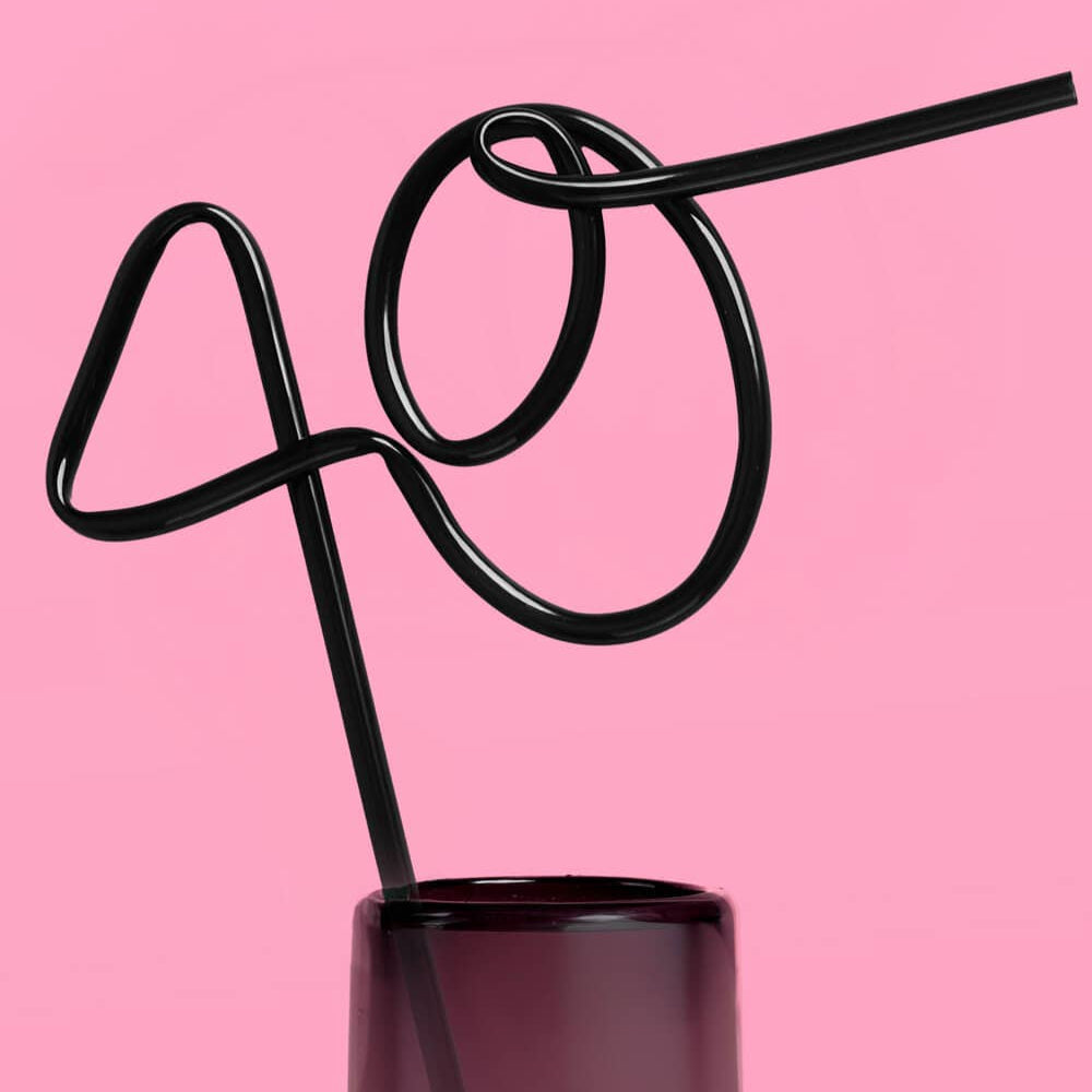 40 XL Straw - matte black straw xo, Fetti 40 XL Straw - matte black straw Bonjour Fete - Party Supplies