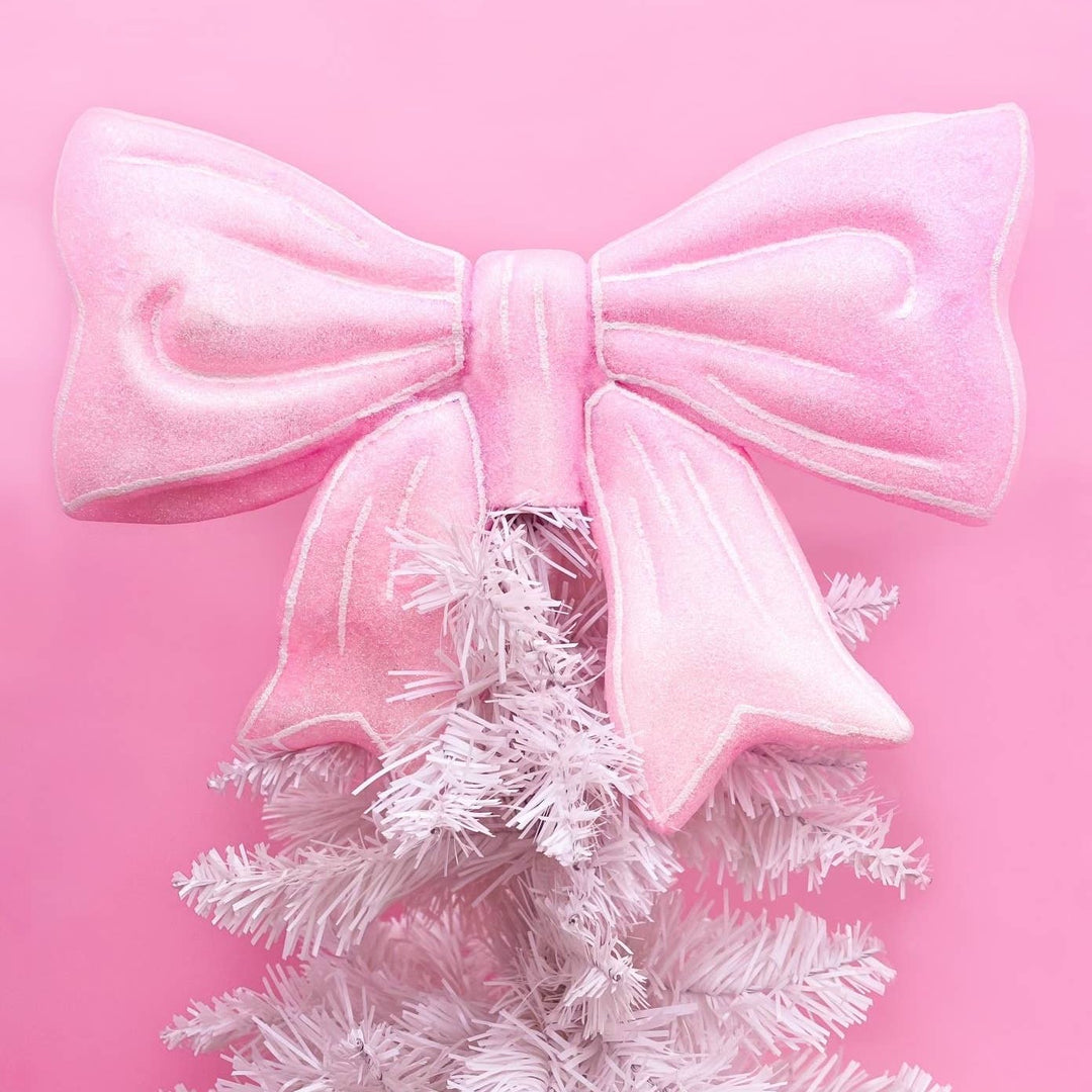 PINK GLITTER BOW CHRISTMAS TREE TOPPER Rock Paper Scissors Tree Topper Bonjour Fete - Party Supplies