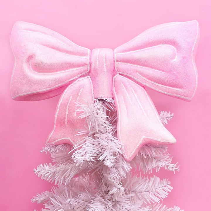 PINK GLITTER BOW CHRISTMAS TREE TOPPER Rock Paper Scissors Tree Topper Bonjour Fete - Party Supplies