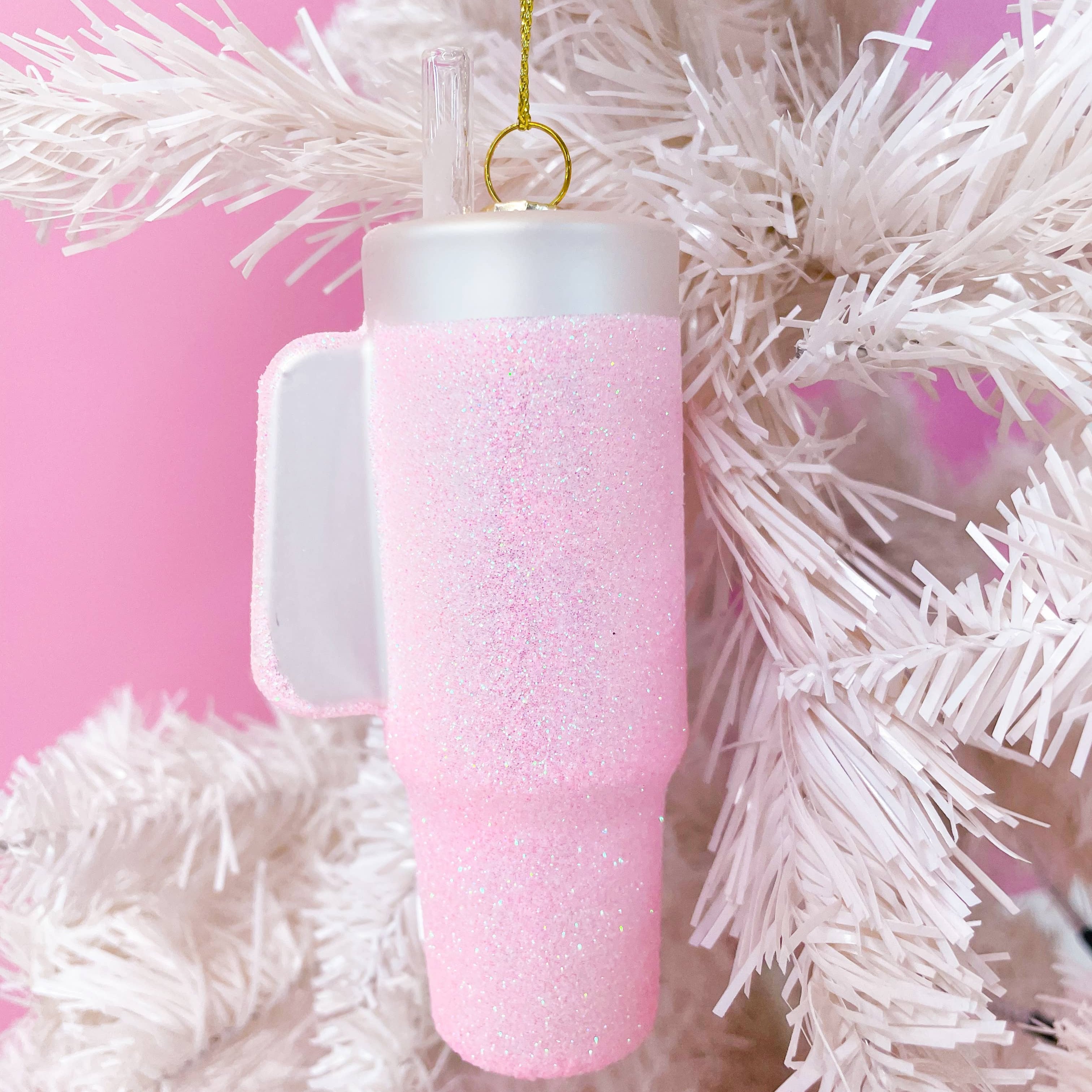 Pink Glitter Tumbler Christmas Ornament - Thumbnail 5