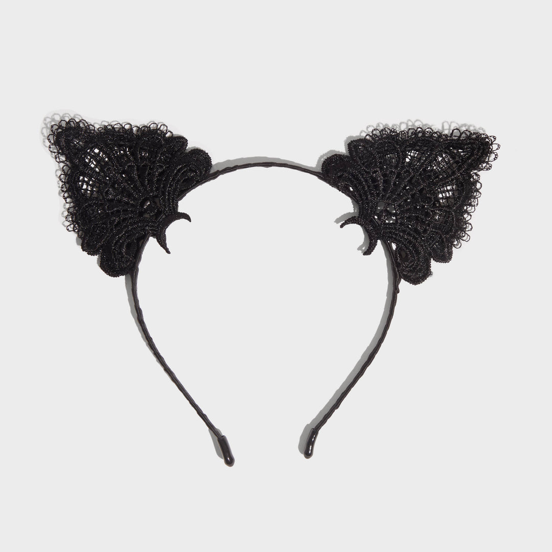 Lace Headband & Mask 2pc Set - Black Cat KITSCH Lace Headband & Mask 2pc Set - Black Cat Bonjour Fete - Party Supplies