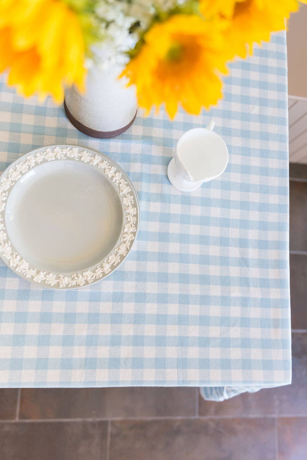 Blue Ruffled Gingham Tablecloth: 60" x 90" Galley and Fen Blue Ruffled Gingham Tablecloth: 60" x 90" Bonjour Fete - Party Supplies