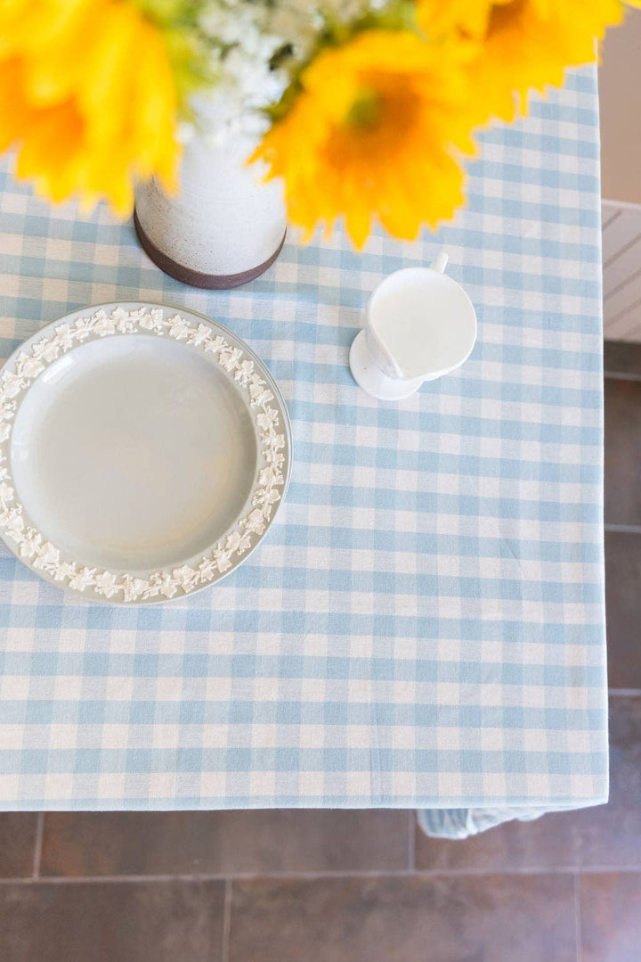 Blue Ruffled Gingham Tablecloth: 60" x 90" Galley and Fen Blue Ruffled Gingham Tablecloth: 60" x 90" Bonjour Fete - Party Supplies