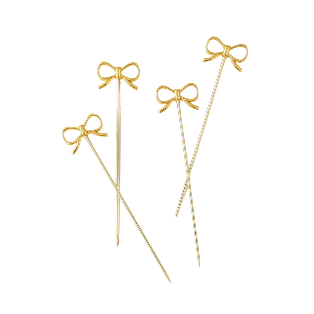 Gold Bow Cocktail Picks - Set of 4 House of Gleason Gold Bow Cocktail Picks - Set of 4 Bonjour Fete - Party Supplies