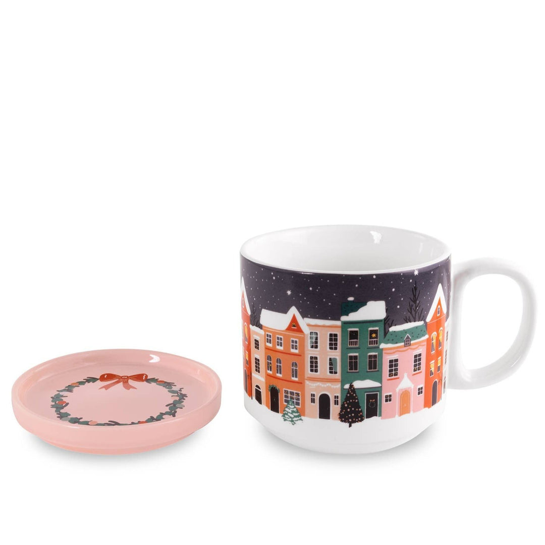 Holiday Village Ceramic Mug With Coaster Bonjour Fete Party Supplies Christmas Holiday Kitchen & Entertaining