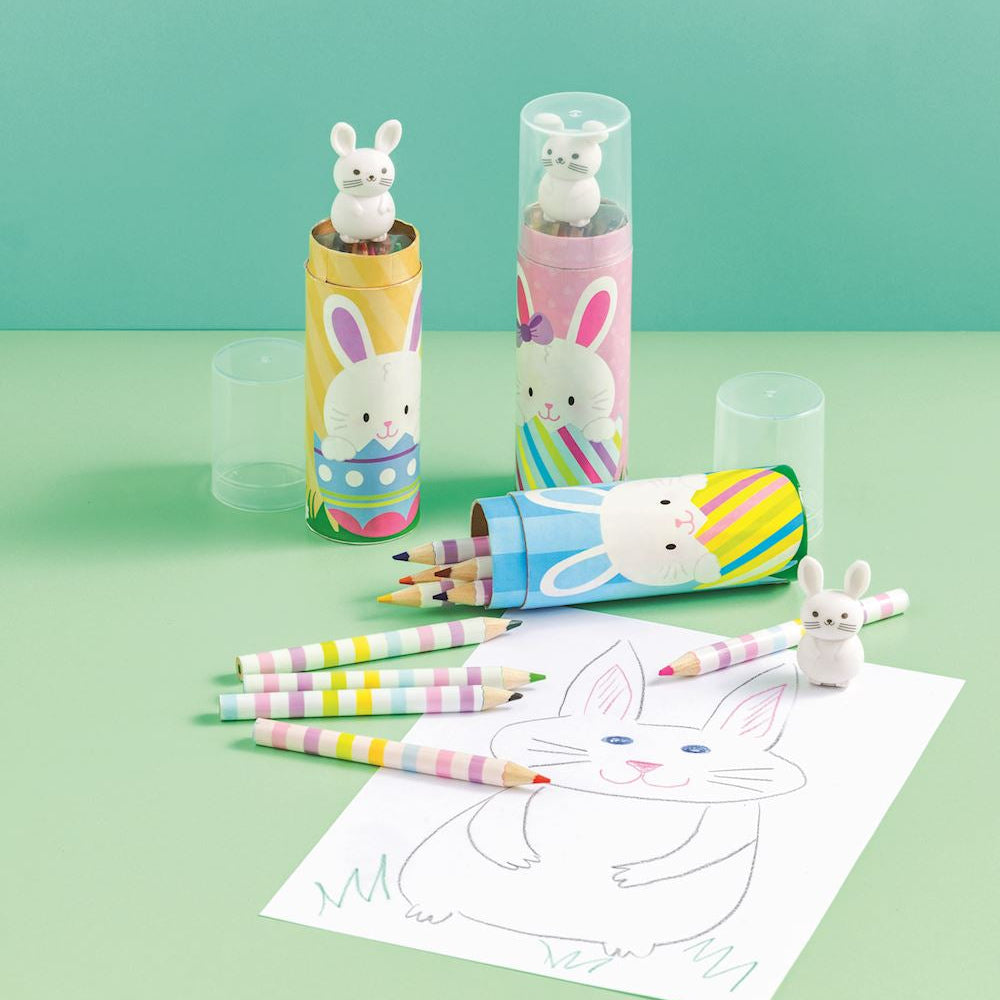 EASTER COLORED PENCIL & ERASER SET Mud Pie Easter Gifts & Basket Fillers EASTER COLORED PENCIL & ERASER SET Bonjour Fete - Party Supplies