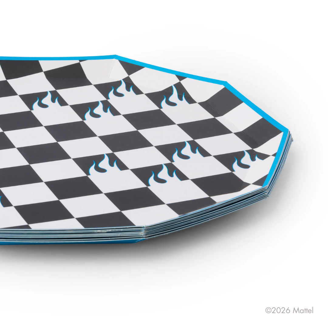 HOT WHEELS™ X BONJOUR FETE BLACK CHECKER LARGE PLATES Bonjour Fete Plates HOT WHEELS™ X BONJOUR FETE BLACK CHECKER LARGE PLATES Bonjour Fete - Party Supplies