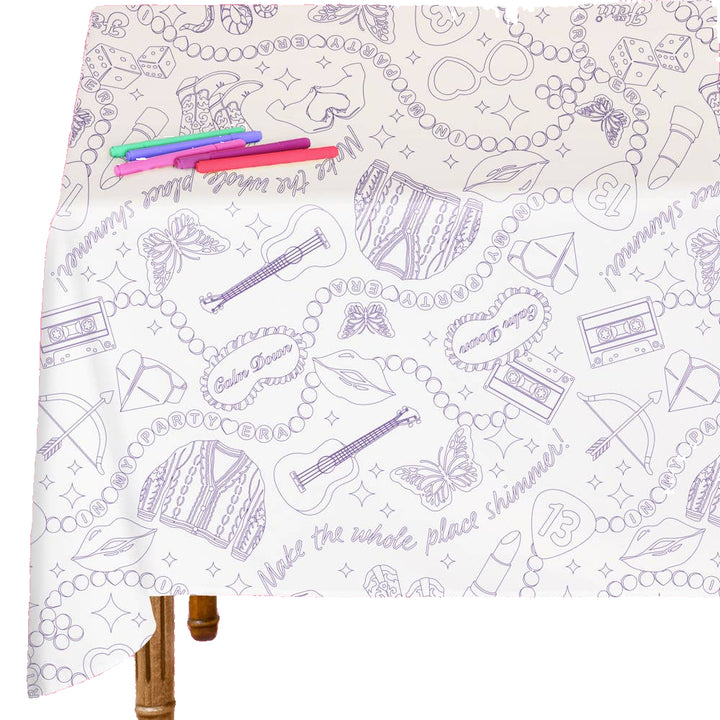 Taylor Swift Eras Coloring Tablecloth - Swiftie 9' x 4.5' xo, Fetti Taylor Swift Eras Coloring Tablecloth - Swiftie 9' x 4.5' Bonjour Fete - Party Supplies