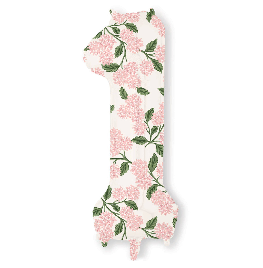 PINK HYDRANGEA NUMBER FOIL BALLOON Rifle Paper Co Number 1 PINK HYDRANGEA NUMBER FOIL BALLOON Bonjour Fete - Party Supplies