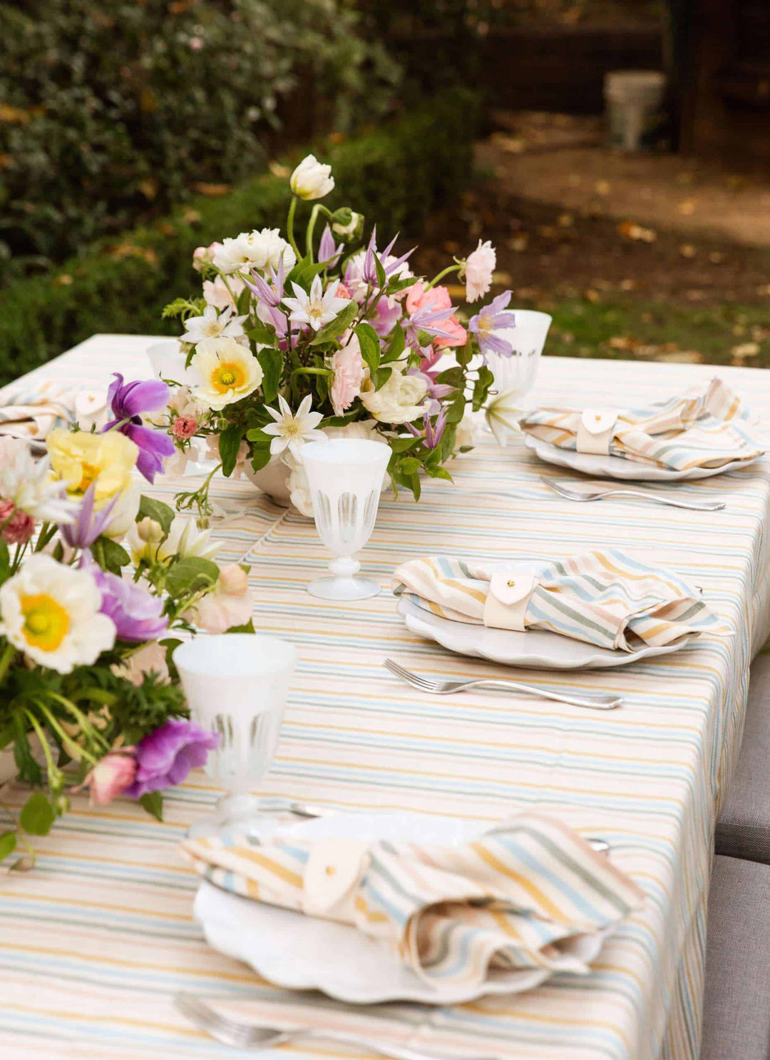 Multi Stripe Spring Pastel Tablecloth