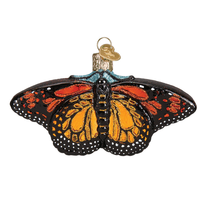 Reverse side of the monarch butterfly ornament showing the same orange and black wing pattern