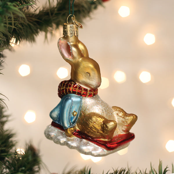Peter Rabbit On Sled Ornament Old World Christmas 3.75 X 3 X 2 / 12688 Peter Rabbit On Sled Ornament Bonjour Fete - Party Supplies