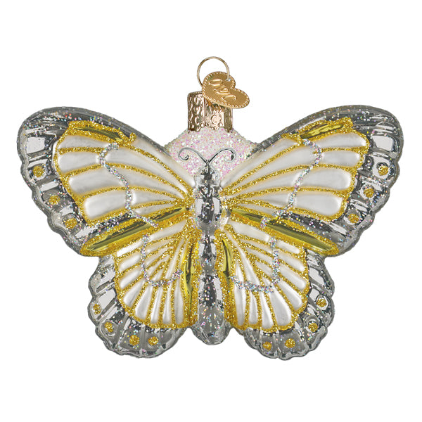 Reverse side of the sterling butterfly ornament showing the gold veining and silver wing edges