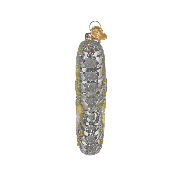 Edge view of the sterling butterfly ornament with its slim silver glitter profile