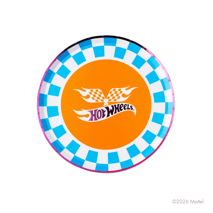 HOT WHEELS™ X BONJOUR FETE BLUE CHECKER SMALL PLATES Bonjour Fete Plates HOT WHEELS™ X BONJOUR FETE BLUE CHECKER SMALL PLATES Bonjour Fete - Party Supplies