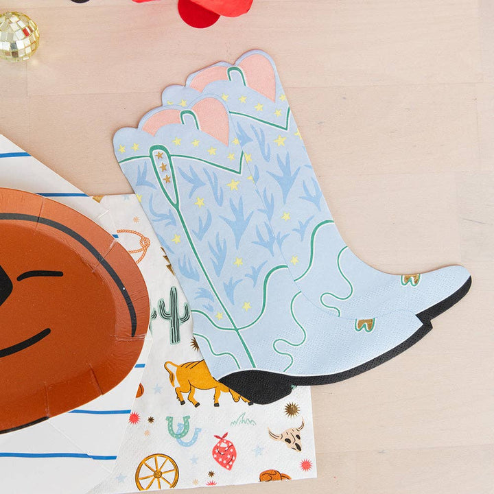 Blue Cowgirl Boot Shaped Napkins Bonjour Fete Party Supplies Horse Party