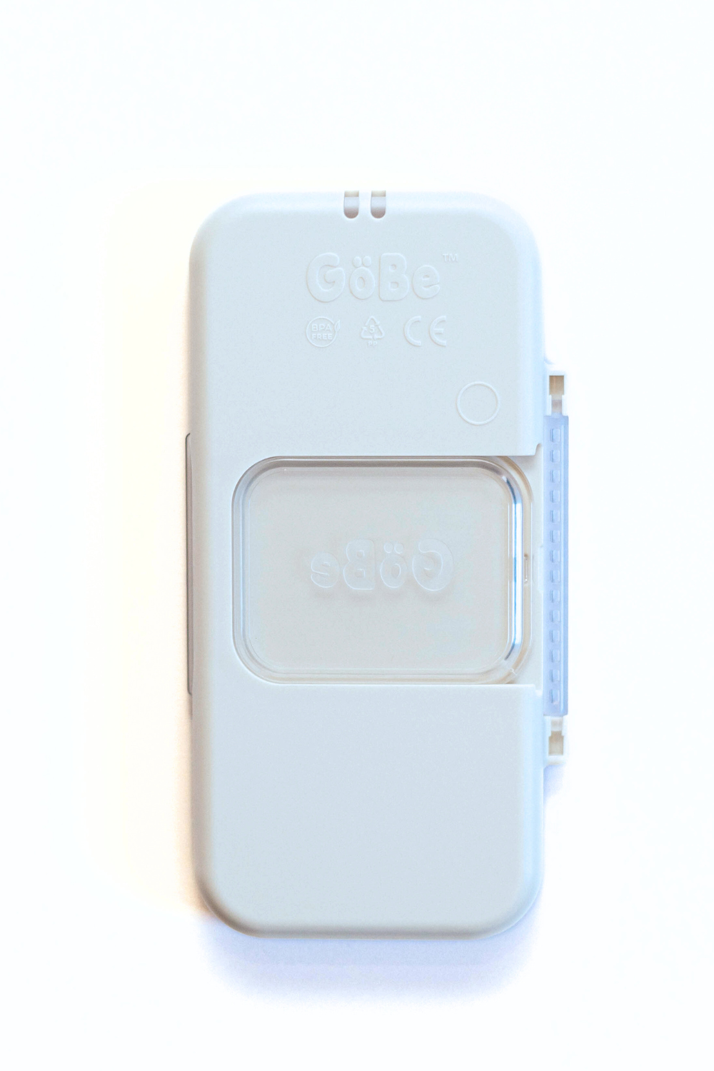 Closed GoBe utensil travel case attached to its adhesive mount