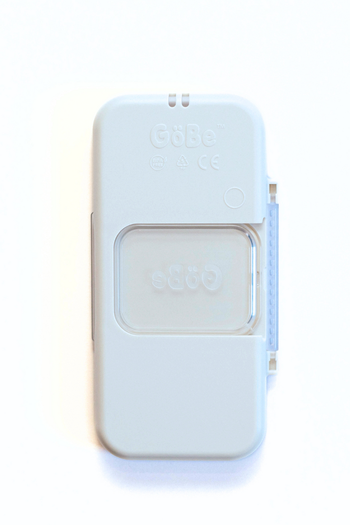 Closed GoBe utensil travel case attached to its adhesive mount