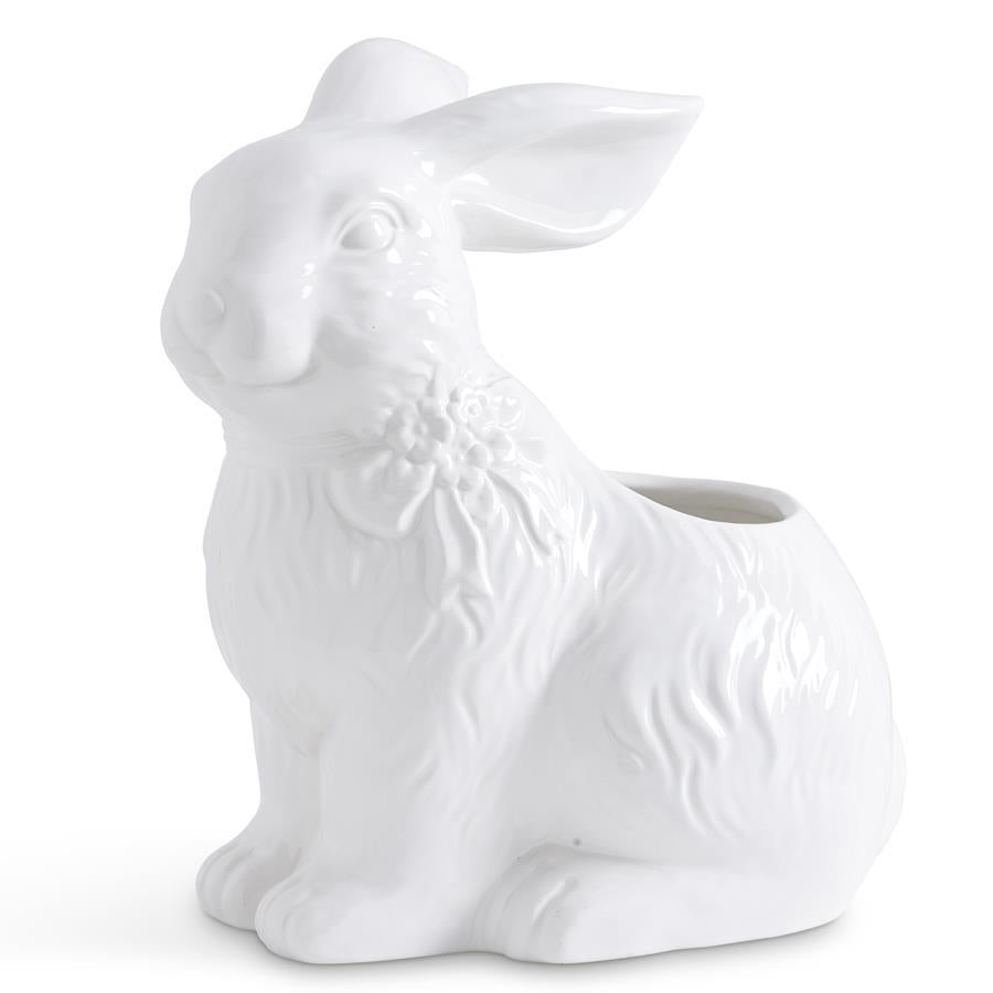 BUNNY WITH BOW CERAMIC PLANTER K&K Interiors Easter Home BUNNY WITH BOW CERAMIC PLANTER Bonjour Fete - Party Supplies