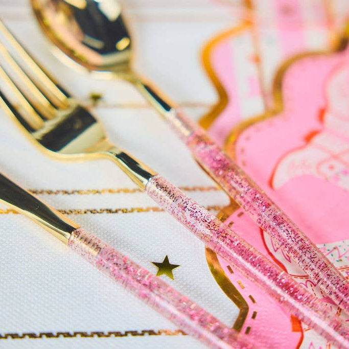 GOLD & PINK CONFETTI CUTLERY Packed Party Cutlery GOLD & PINK CONFETTI CUTLERY Bonjour Fete - Party Supplies