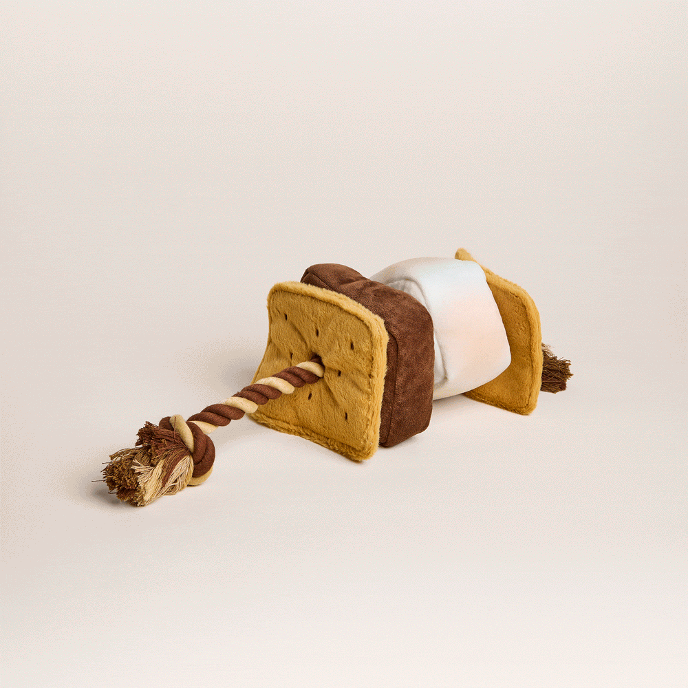 Animated view of the s'more snuffle dog toy in play
