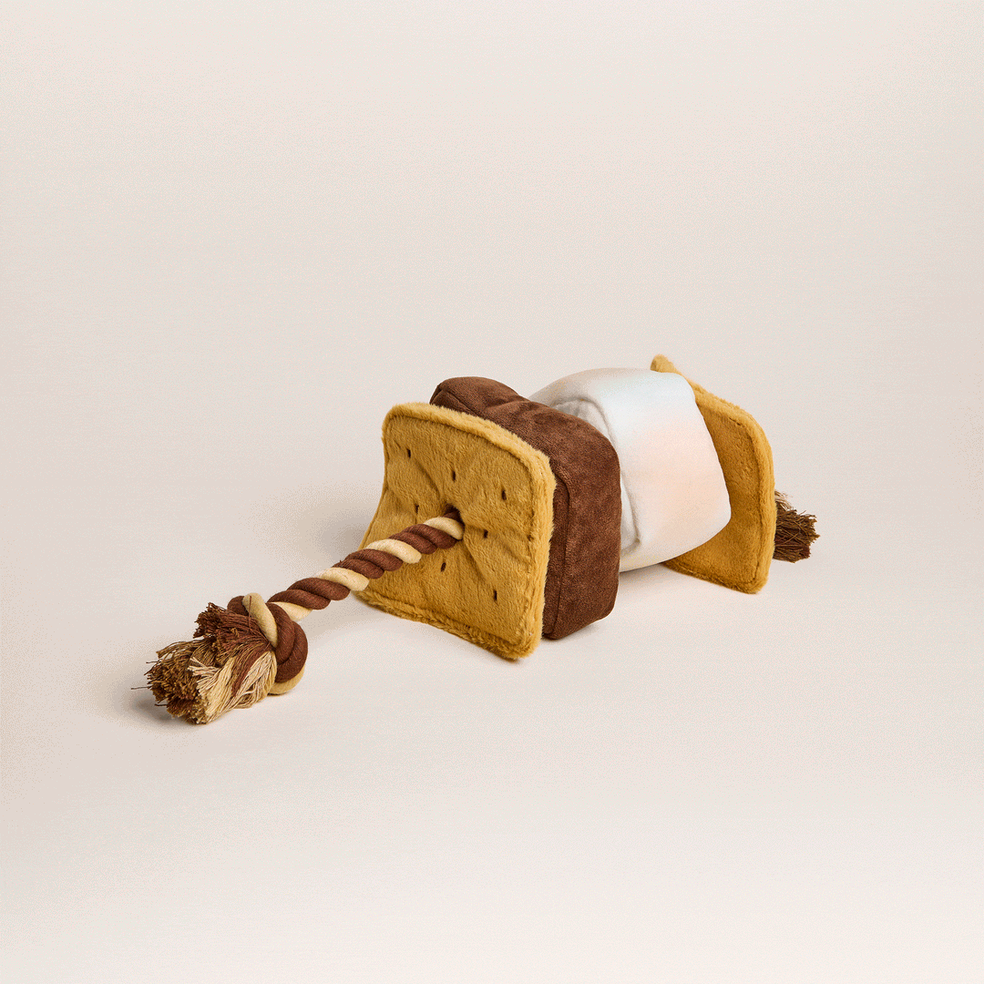 Animated view of the s'more snuffle dog toy in play