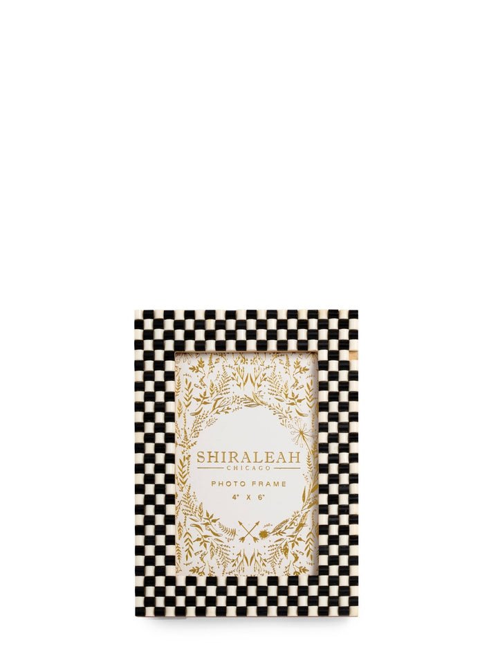 A black and white checkered photo frame with a gold floral wreath border and the brand name 'SHIRALEAH CHICAGO' printed in the center, shown on a plain white background.