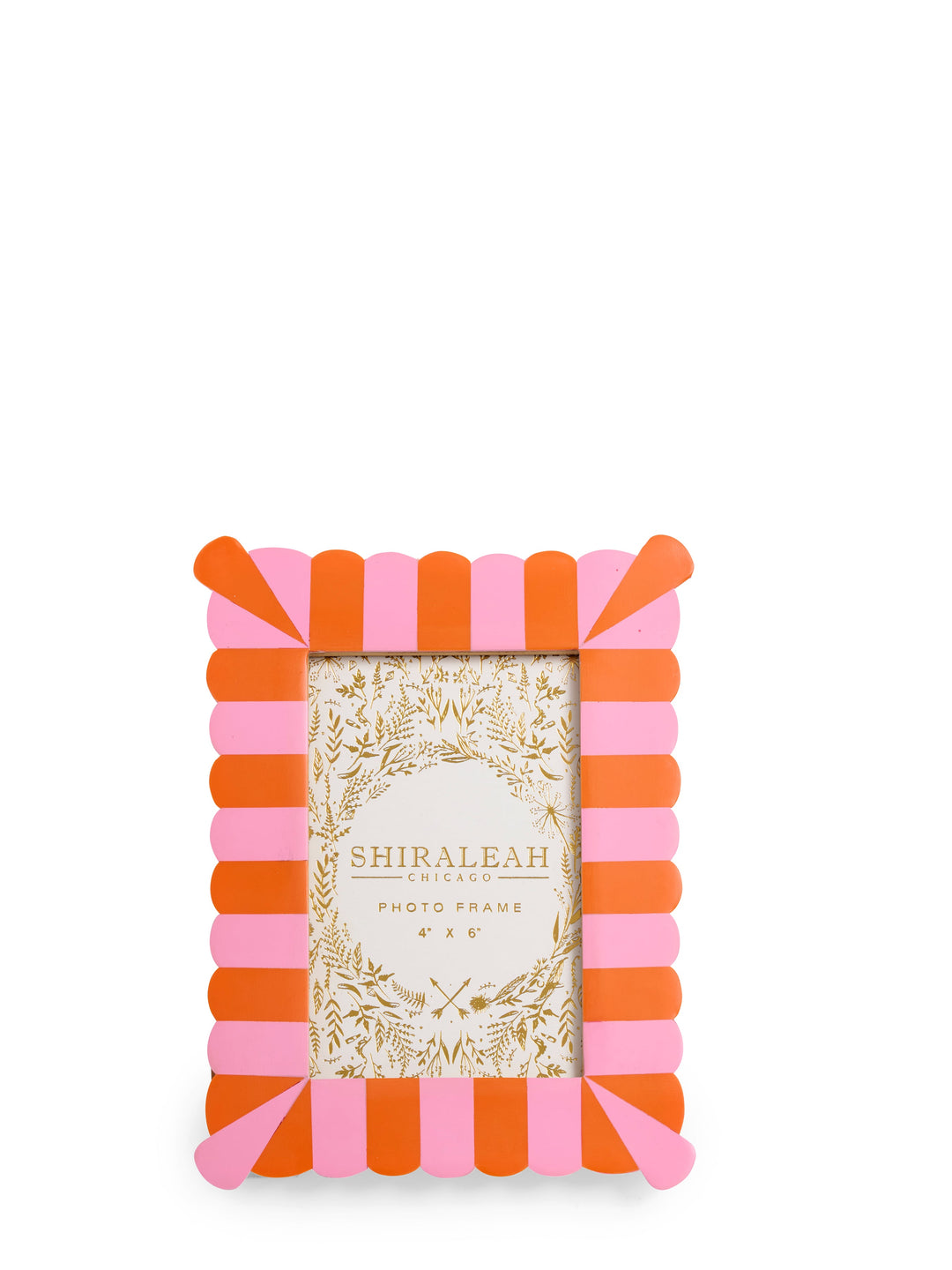 Colorful striped photo frame with 'Shiraleah' branding on a white background