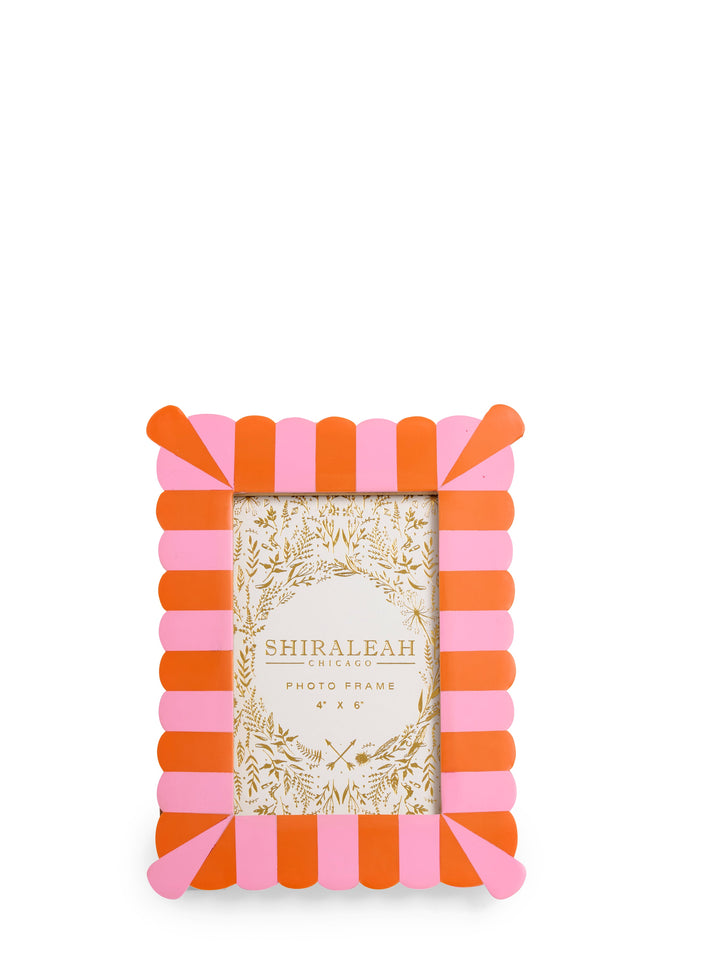 Colorful striped photo frame with 'Shiraleah' branding on a white background