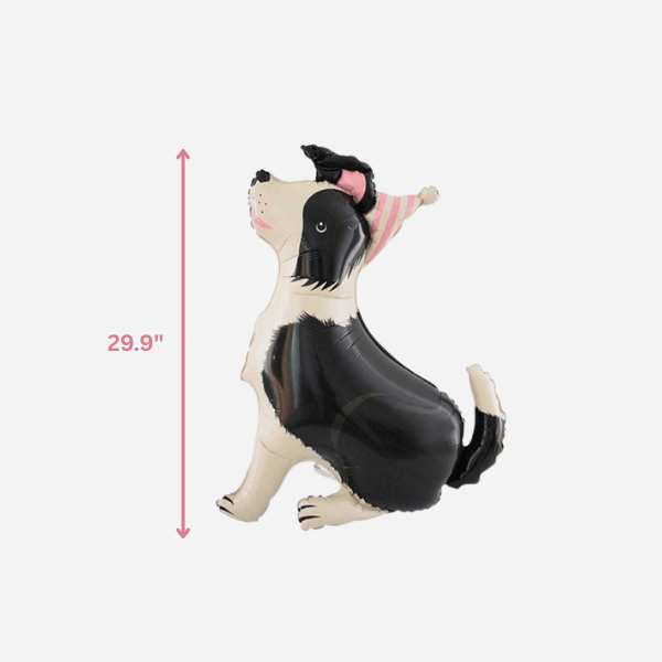 Shepherd dog balloon with 29.9 inch size guide for a puppy themed party