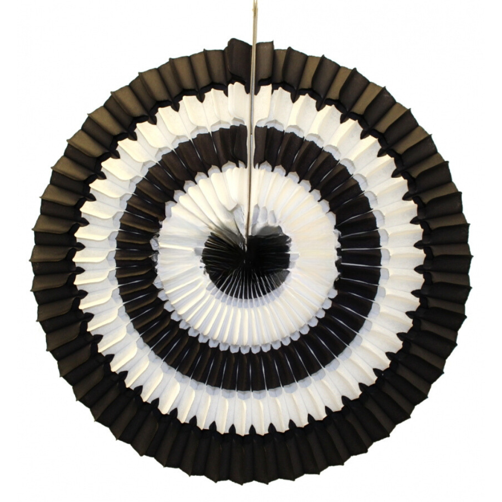16" BLACK AND WHITE TISSUE FAN DECOR Devra Party Hanging Decorations Bonjour Fete - Party Supplies