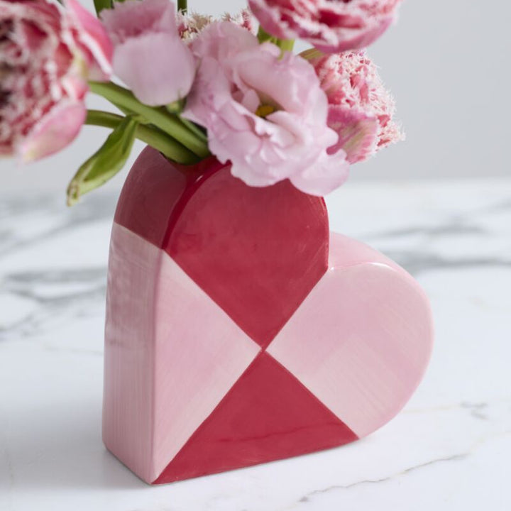 CHECKERED HEART BUDVASE Accent Decor Valentine's Day Decor CHECKERED HEART BUDVASE Bonjour Fete - Party Supplies