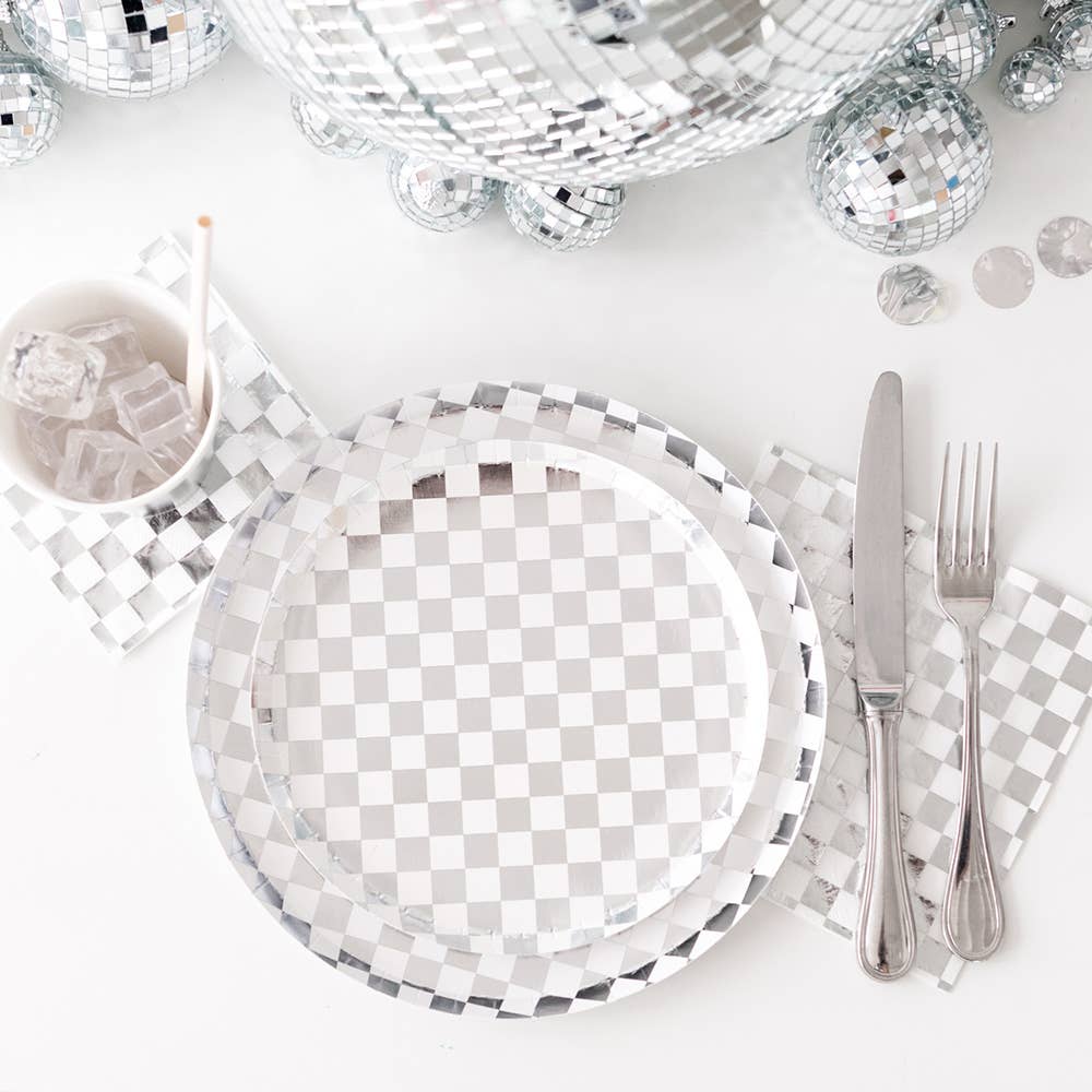 Silver Checker Plates Bonjour Fete Party Supplies New Year's Eve Party Supplies