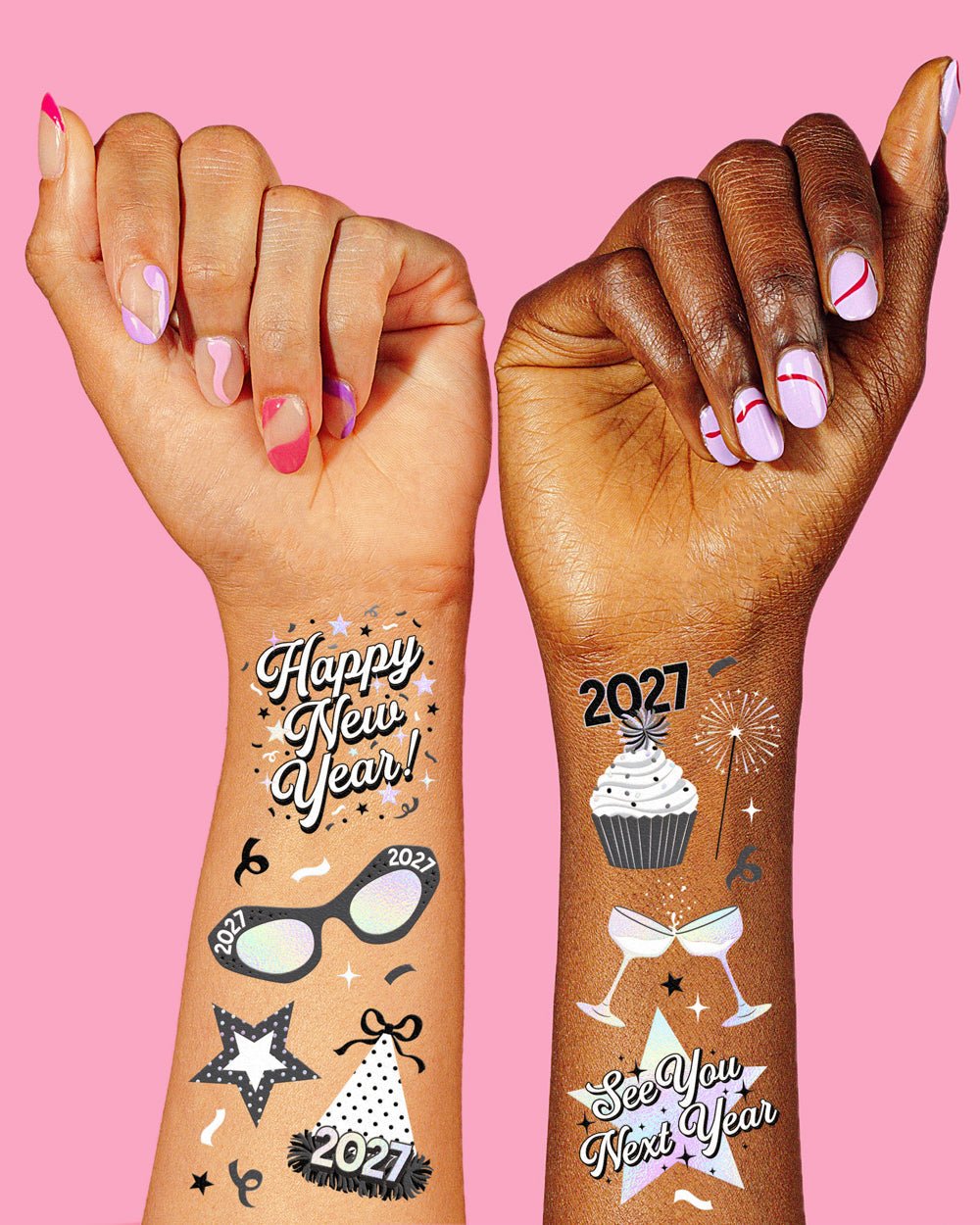 2027 New Year's Eve Disco Temporary Tattoos