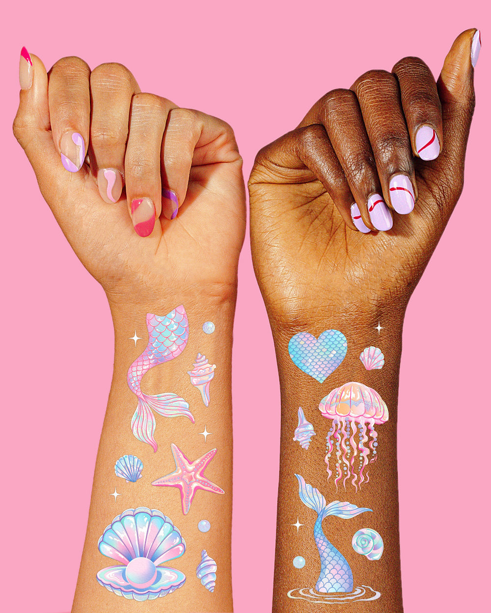 Pearlescent Mermaid Temporary Tattoos - 52 tattoos