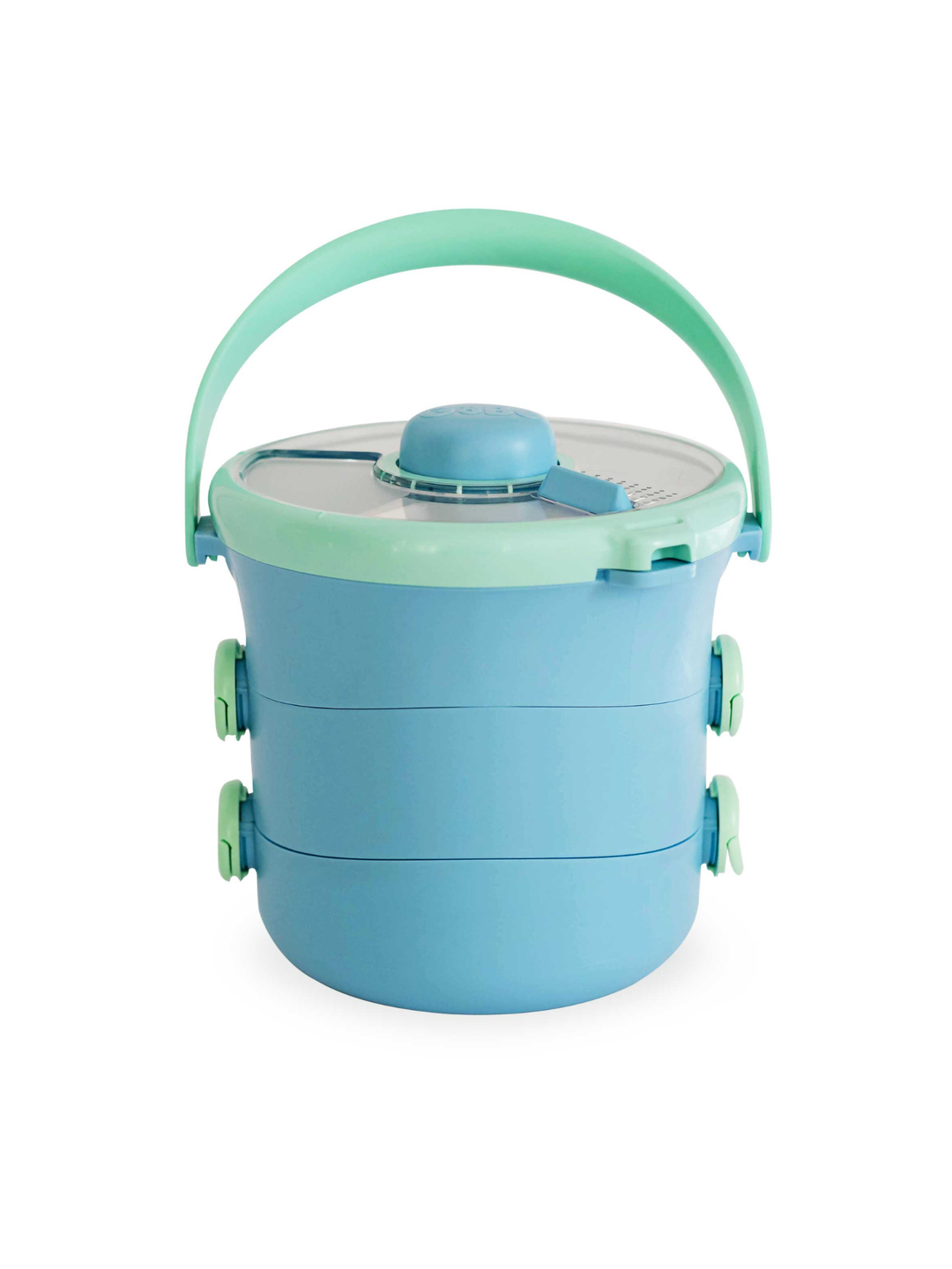 GoBe Lunch Stack in Twinberry blue, stacked with the carry handle raised