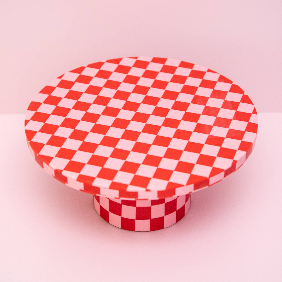 Red & Pink Checkered Cake Stand Bonjour Fete Party Supplies Valentine's Day Baking